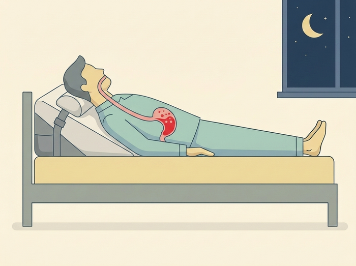Body on inclined wedge — upper body raised, acid staying down in stomach